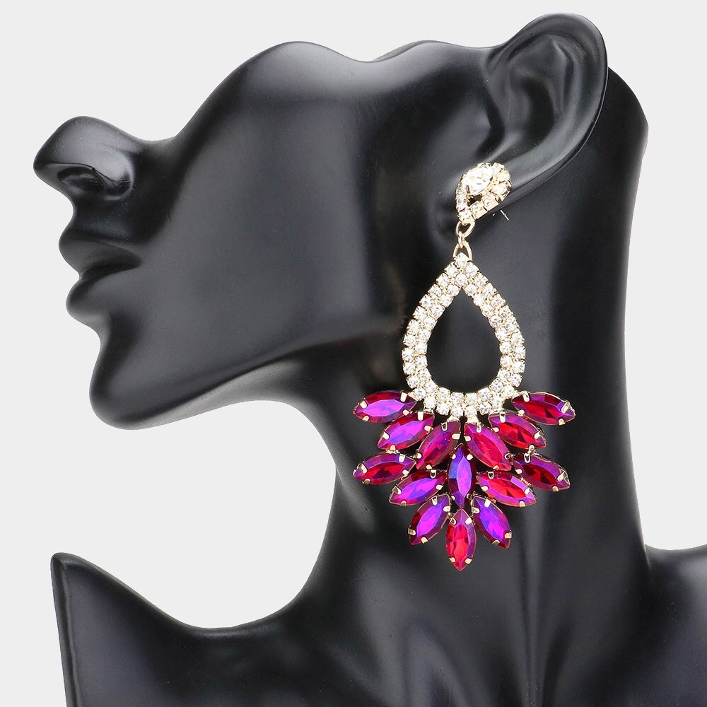 Gold & Purple Rhinestone Statement Earrings